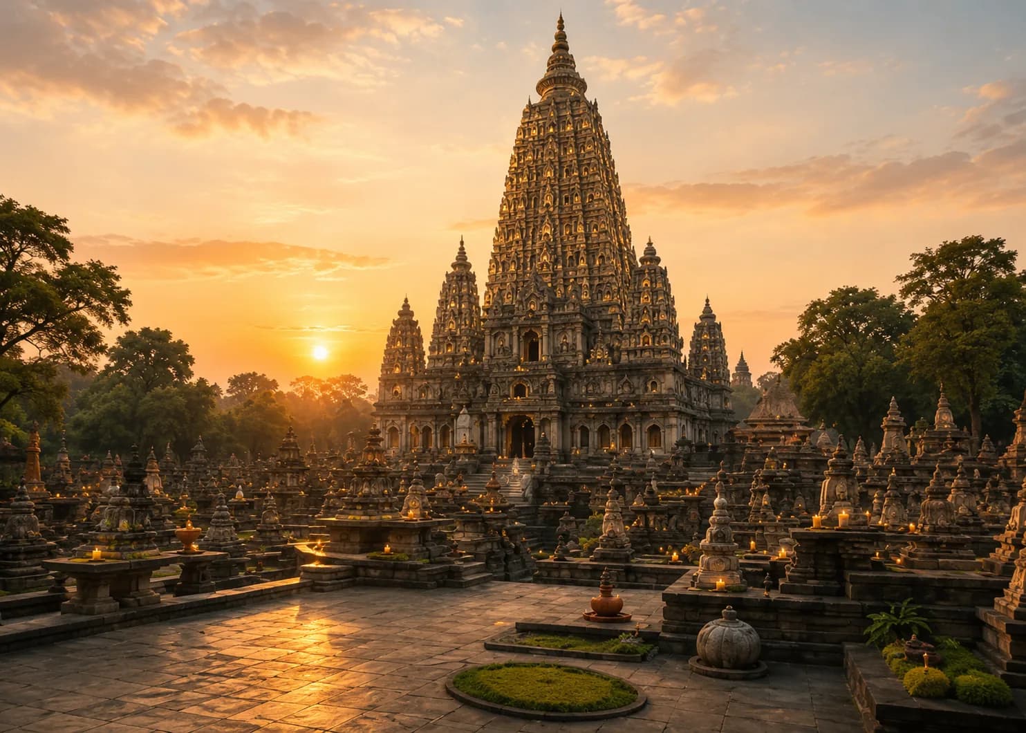 The Mahabodhi Temple complex at Bodh Gaya